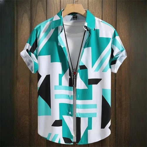 Asymmetrical Print Hawaiian Short-Sleeve Shirt