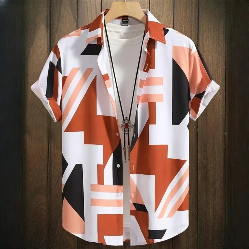 Asymmetrical Print Hawaiian Short-Sleeve Shirt