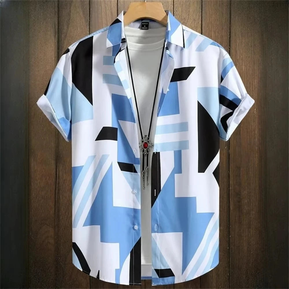 Asymmetrical Print Hawaiian Short-Sleeve Shirt