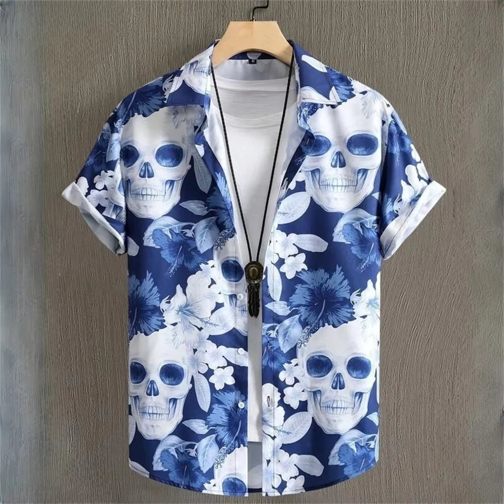 Asymmetrical Print Hawaiian Short-Sleeve Shirt