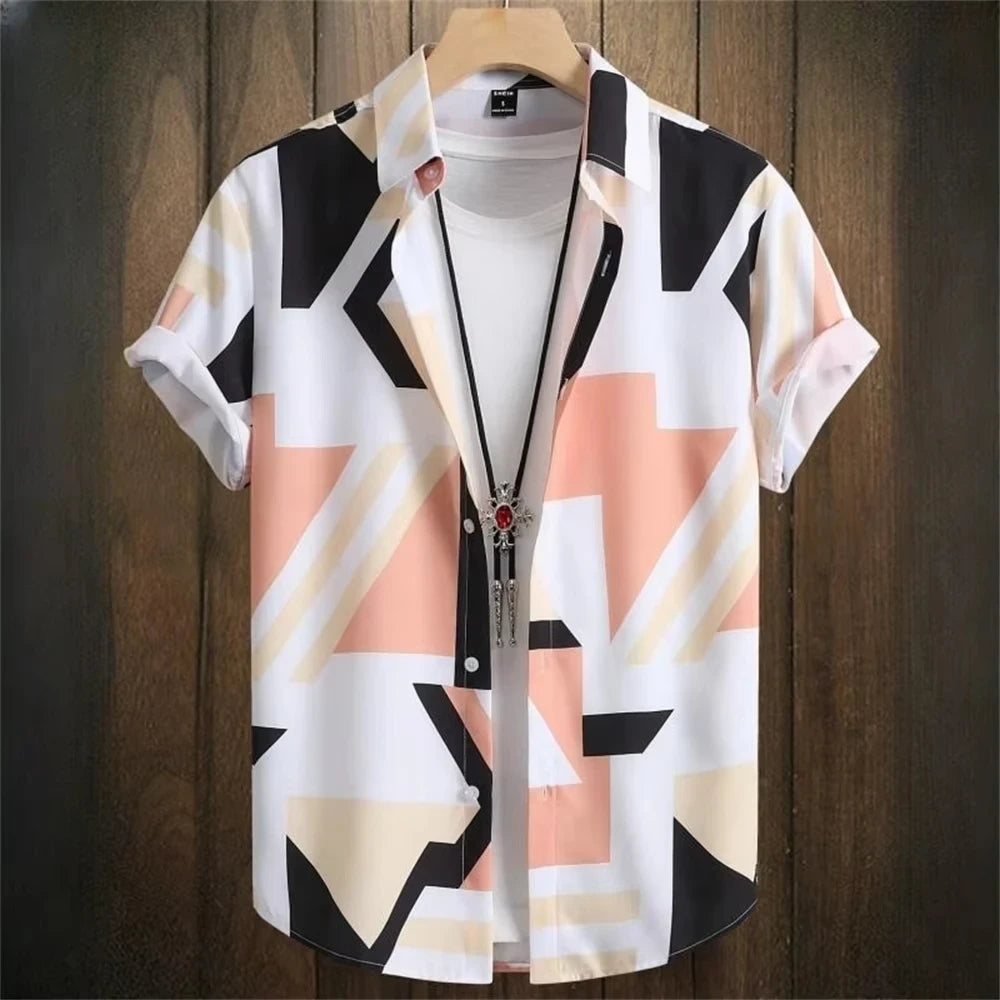 Asymmetrical Print Hawaiian Short-Sleeve Shirt