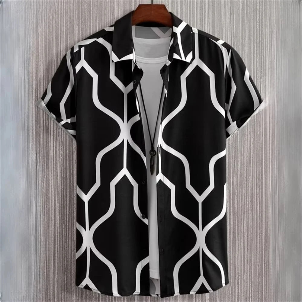 Asymmetrical Print Hawaiian Short-Sleeve Shirt