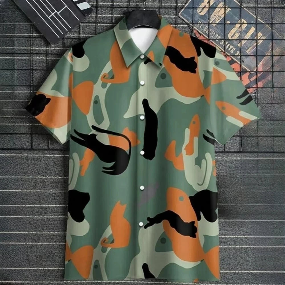 Asymmetrical Print Hawaiian Short-Sleeve Shirt