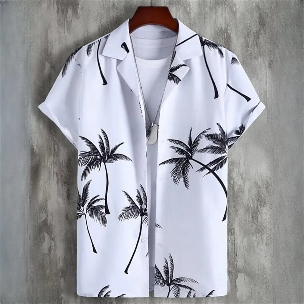 Asymmetrical Print Hawaiian Short-Sleeve Shirt