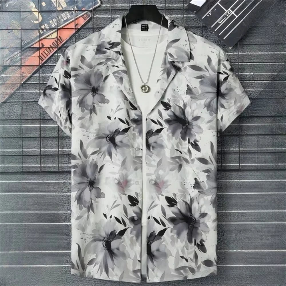 Asymmetrical Print Hawaiian Short-Sleeve Shirt
