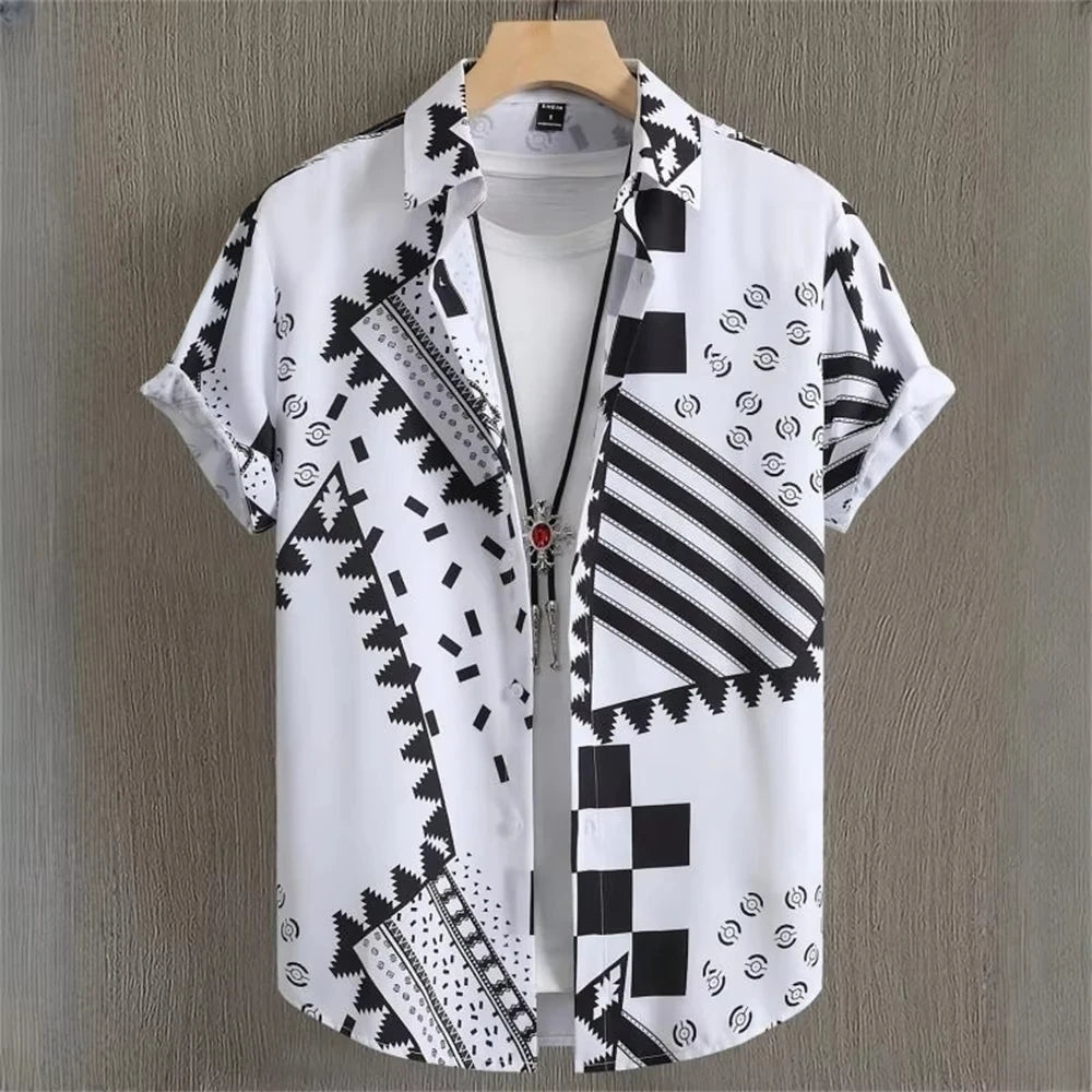 Asymmetrical Print Hawaiian Short-Sleeve Shirt