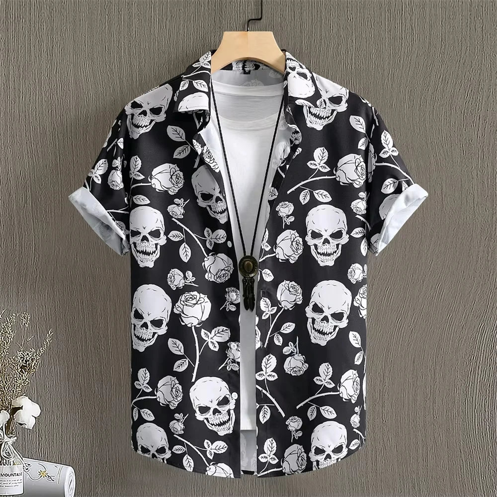 Asymmetrical Print Hawaiian Short-Sleeve Shirt