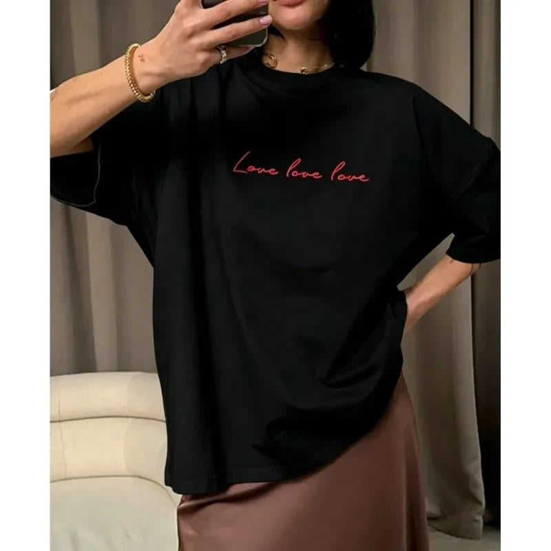 Versatile Cotton Letter T-shirt