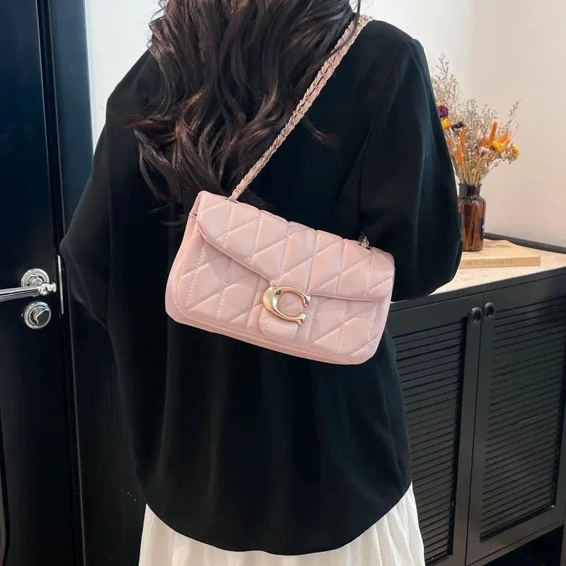 Rhombic Embroidered Chain Messenger Bag