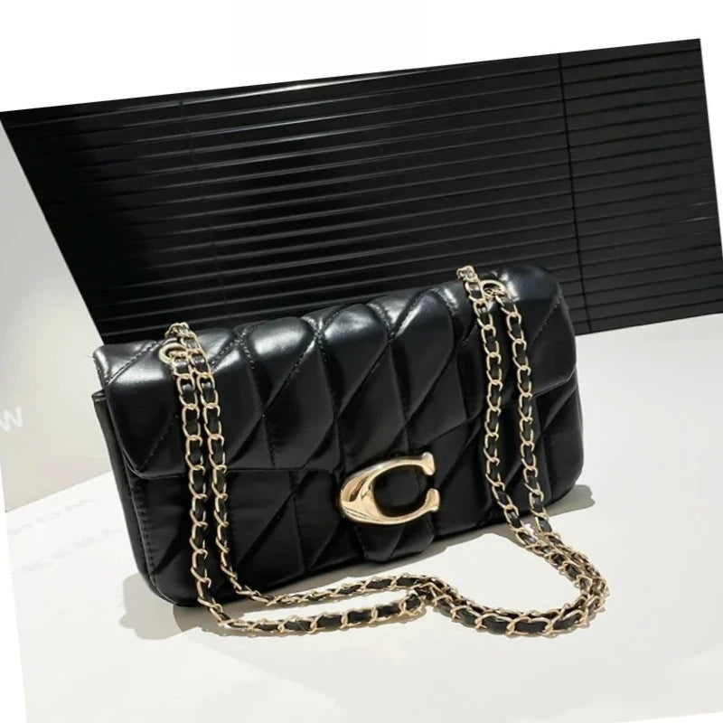 Rhombic Embroidered Chain Messenger Bag