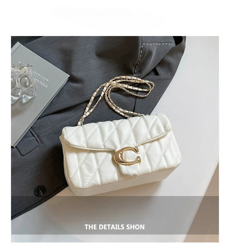 Rhombic Embroidered Chain Messenger Bag