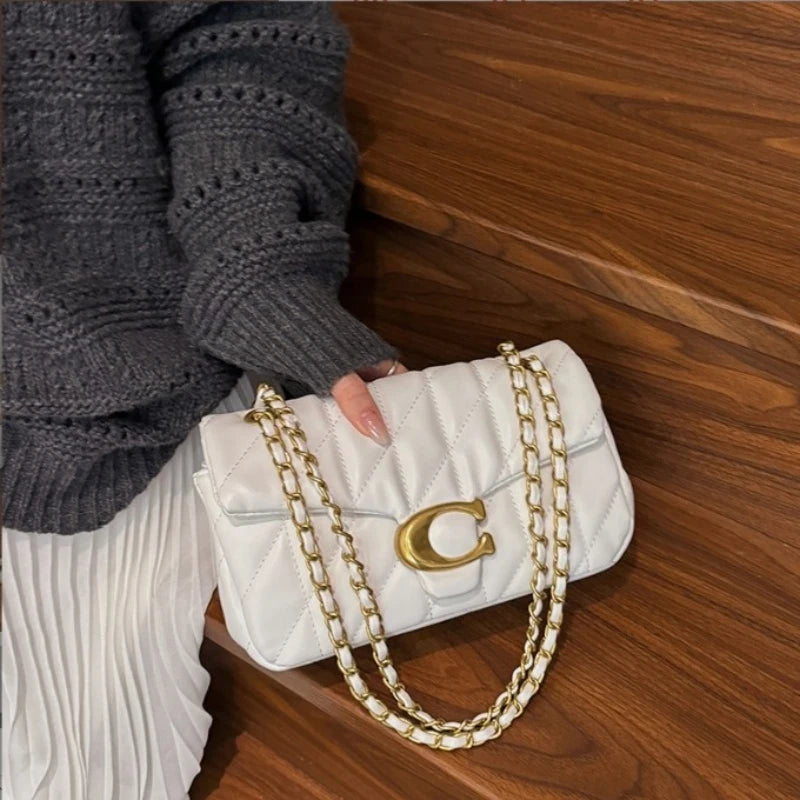 Rhombic Embroidered Chain Messenger Bag