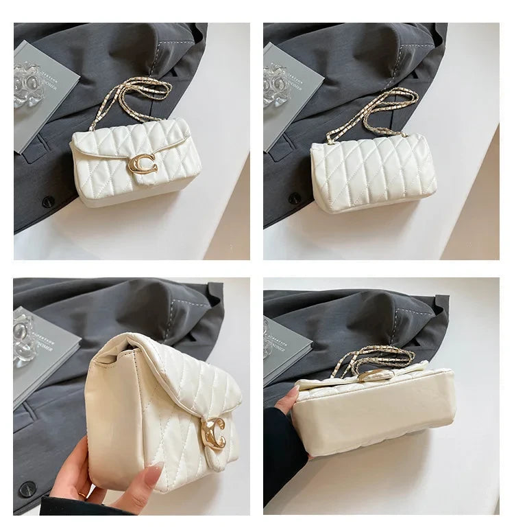 Rhombic Embroidered Chain Messenger Bag