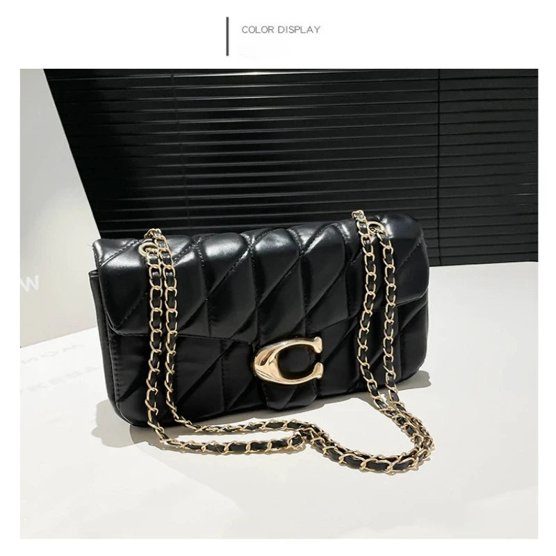 Rhombic Embroidered Chain Messenger Bag