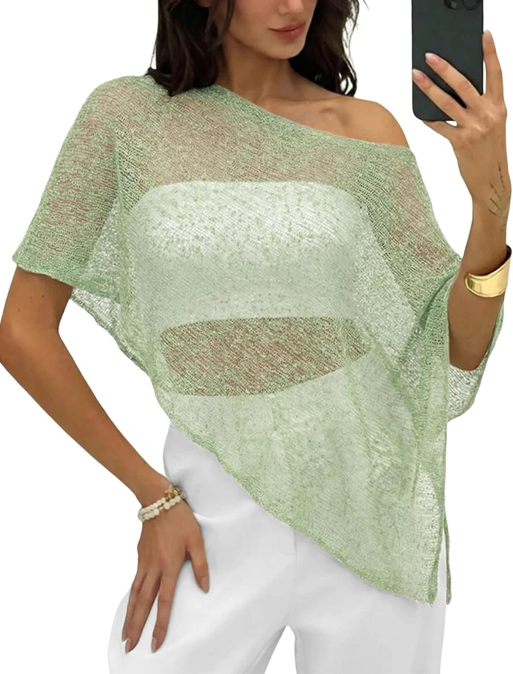 Lomon Sheer Crochet Poncho Shrug