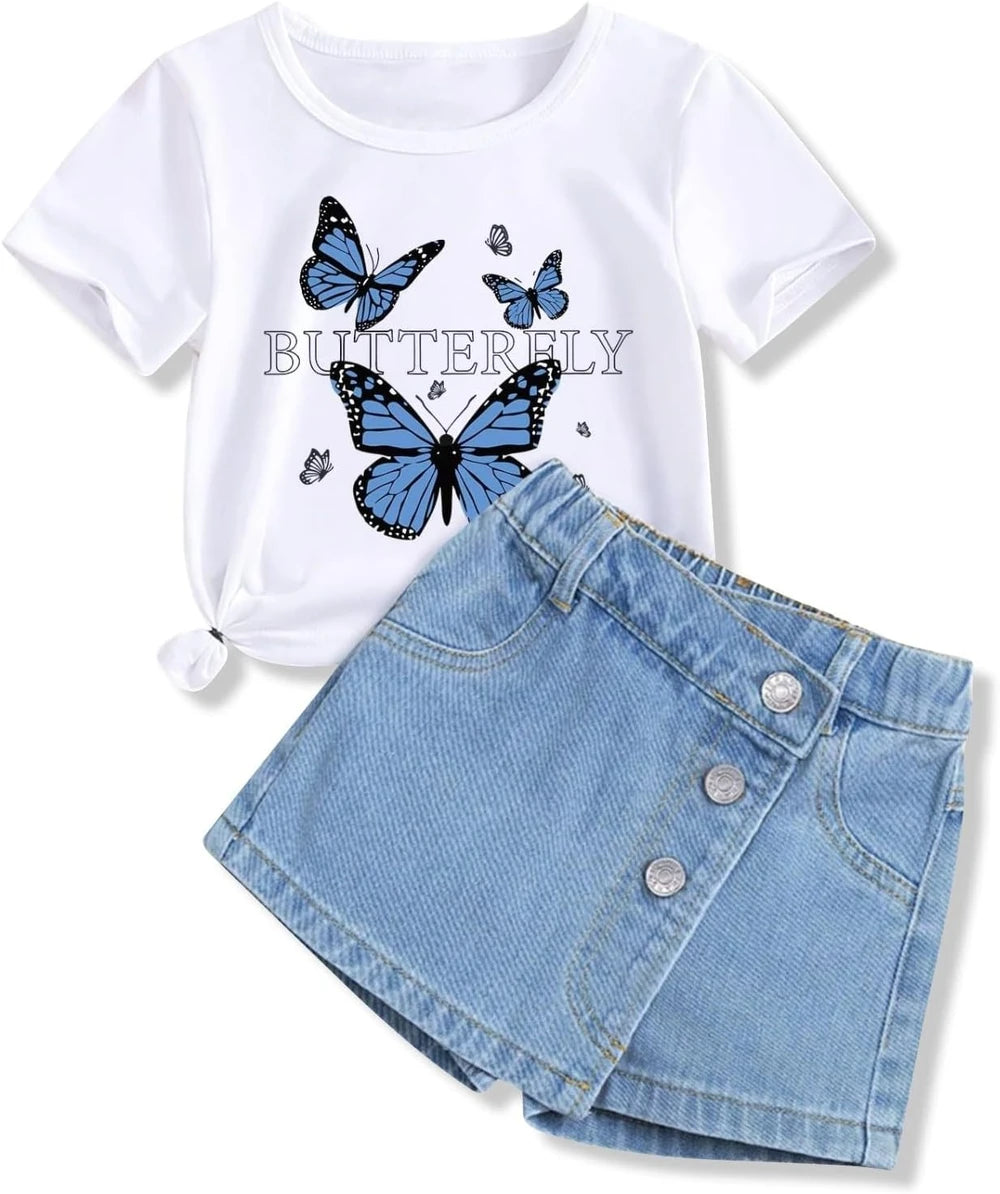 Butterfly Print Denim Summer Set