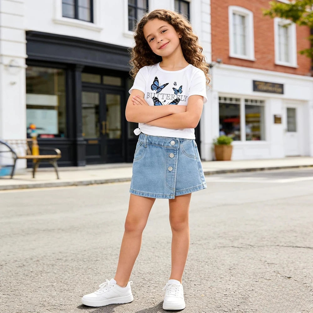 Butterfly Print Denim Summer Set
