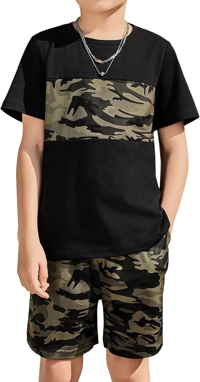 Boys Cotton Blend Colorblock Outfit