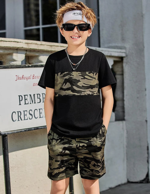 Boys Cotton Blend Colorblock Outfit