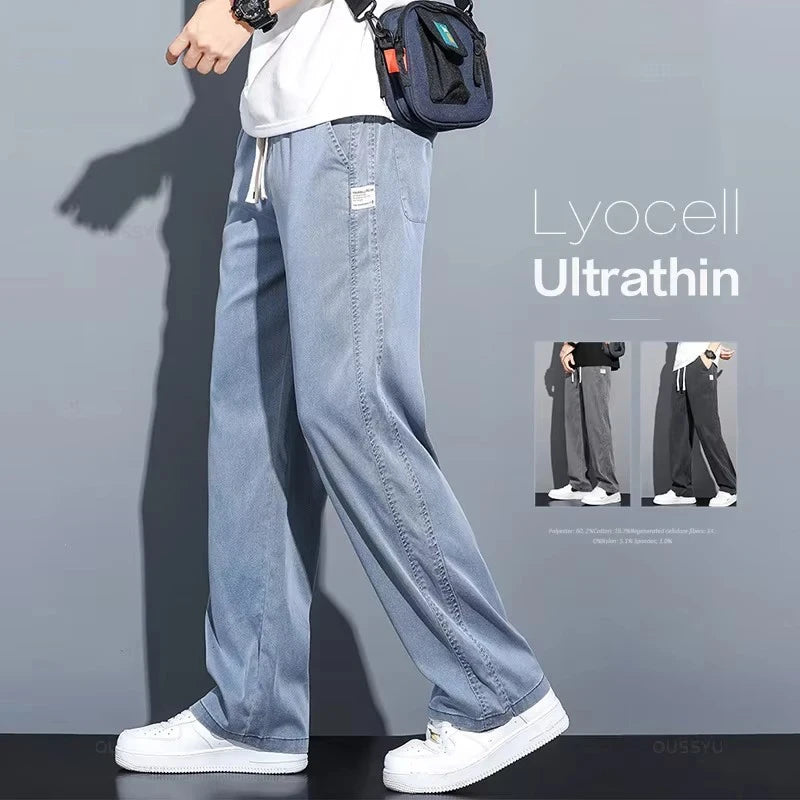 Lyocell Drawstring Straight Leg Trousers